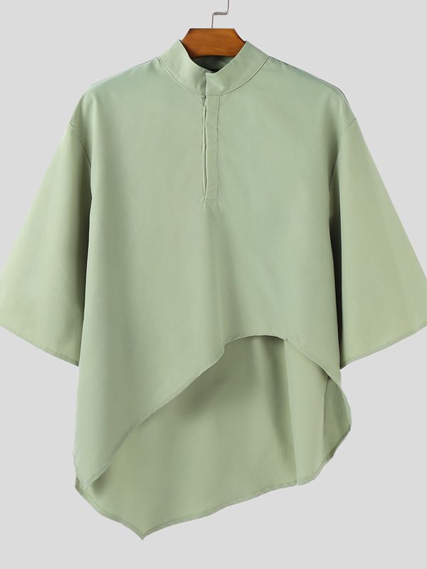Men's Irregular Hem Stand Collar 3/4 Sleeve Shirt SKUL41011