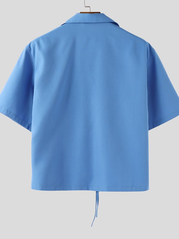 Men's Drawstring Patchwork Short Sleeve Shirt SKUL36626