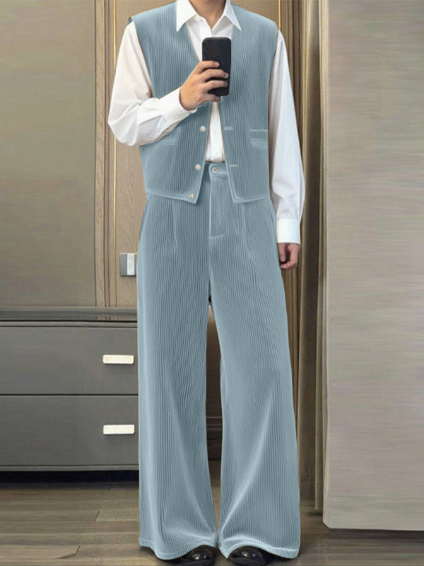 Mens Solid Color Textured Two Pieces Outfit SKUL27366