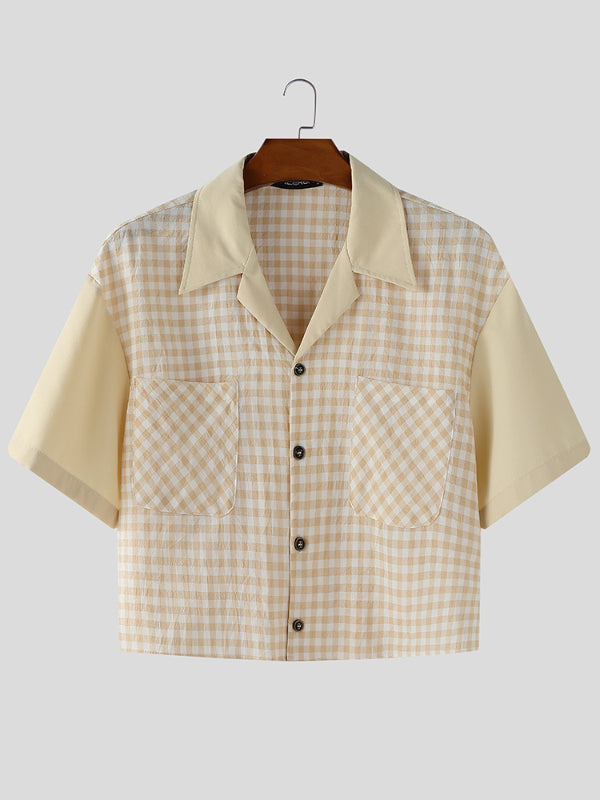 Men's Plaid Cropped Short Sleeve Shirt SKUL29767