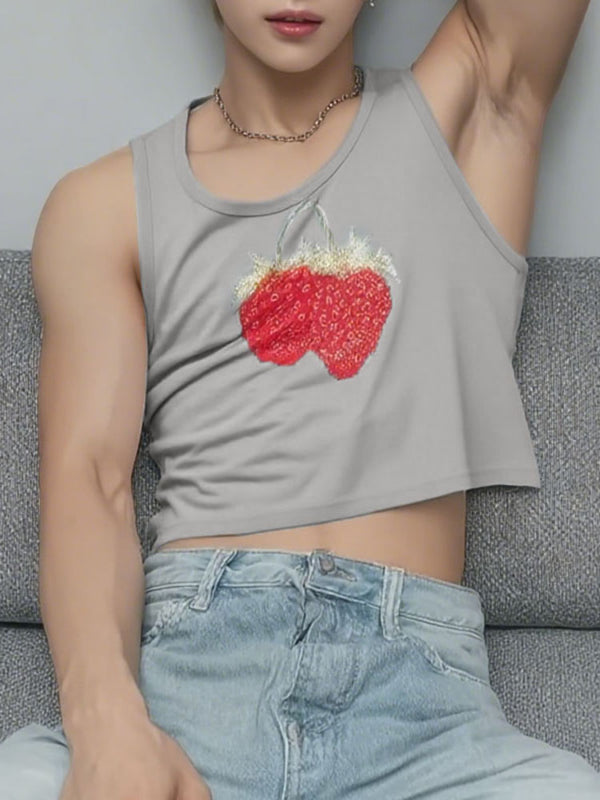 Men's Strawberry Print Casual Tank SKUL24744