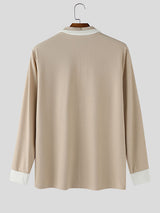 Men's Contrast Texture Lapel Long Sleeve Shirt SKUL26090