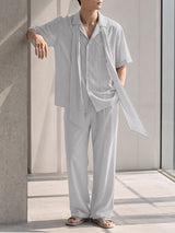 Men's Avant-Garde Romantic Flowy Tie-Neck Short Sleeve Shirt SKUL74630