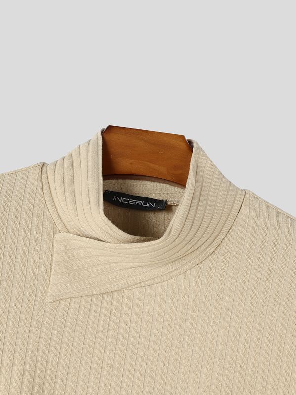 Men's Zen Minimalist Art Exhibition Asymmetric Wrap Neck Ribbed Two Pieces Outfit SKUL85948