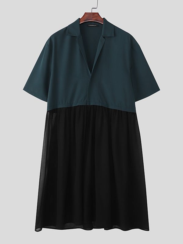 Men's Sheer Mesh Patchwork Short Sleeve Cardigan SKUL49877