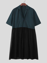 Men's Sheer Mesh Patchwork Short Sleeve Cardigan SKUL49877