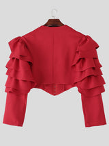 Men's Ruffle Patchwork V-Neck Cropped Long Sleeve Blazer SKUL27265