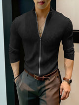 Men's Minimalist Solid Color Textured Long Sleeve Cardigan SKUL46341