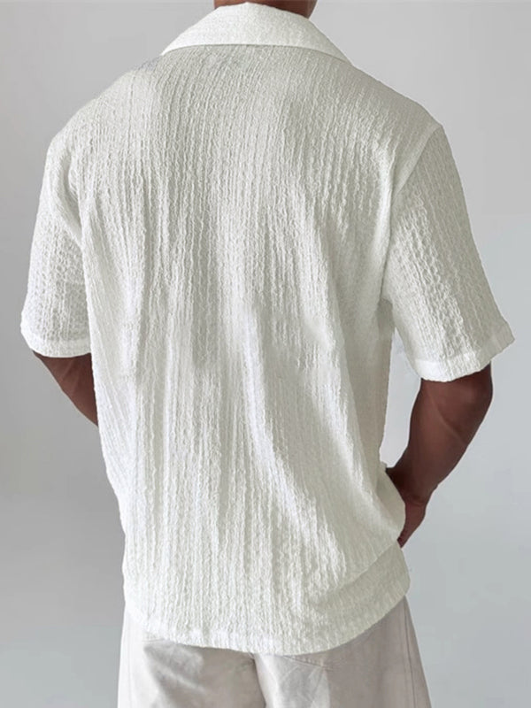 Mens Solid Color Draped Loose Short-Sleeve Shirt SKUL04451