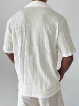 Mens Solid Color Draped Loose Short-Sleeve Shirt SKUL04451