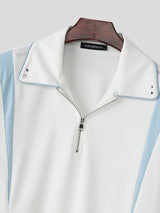 Men's Color Block Zip Lapel Shirt SKUL37556