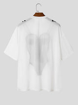 Mens Lace patchwork Semi Sheer Short Sleeve T-Shirt SKUL13757