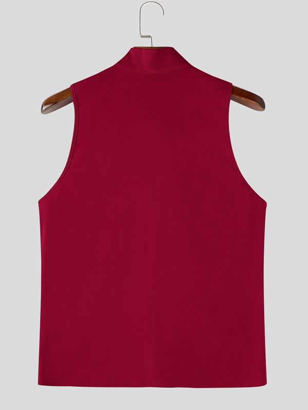 Men's Modern Chinese Rebel Aesthetic Mandarin Collar Slit Front Tank SKUL67101
