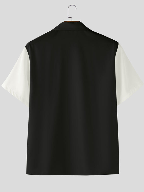 Men's Floral Print Colorblock Short Sleeve Shirt SKUL26121