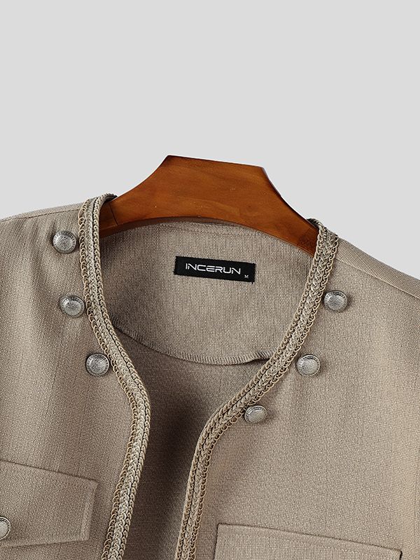 Men's Solid Color Metal Button Long Sleeve Jacket SKUL43642