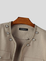 Men's Solid Color Metal Button Long Sleeve Jacket SKUL43642