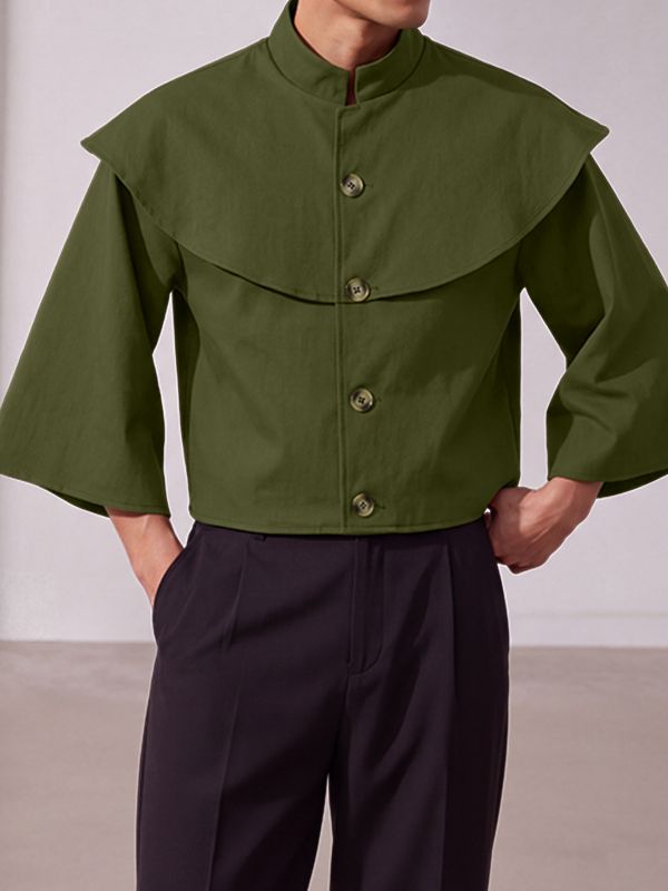 Men's Avant-Garde Party Cape Collar Cropped Wide Half Sleeve Stand Collar Jacket SKUL81101