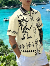 Men's Beach Resort Abstract Print Cuban Collar Short Sleeve Shirt SKUL73760