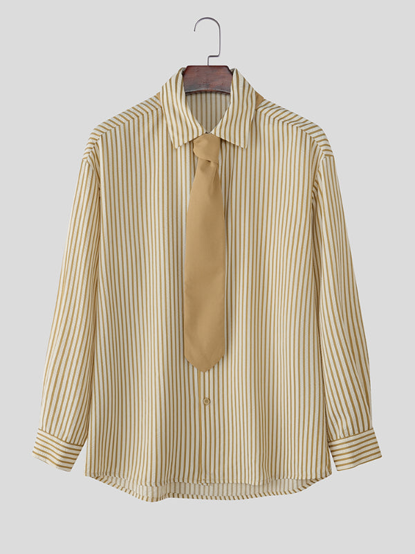Men's Stripe Tie Long Sleeve Shirt SKUL30528