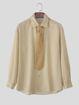 Men's Stripe Tie Long Sleeve Shirt SKUL30528
