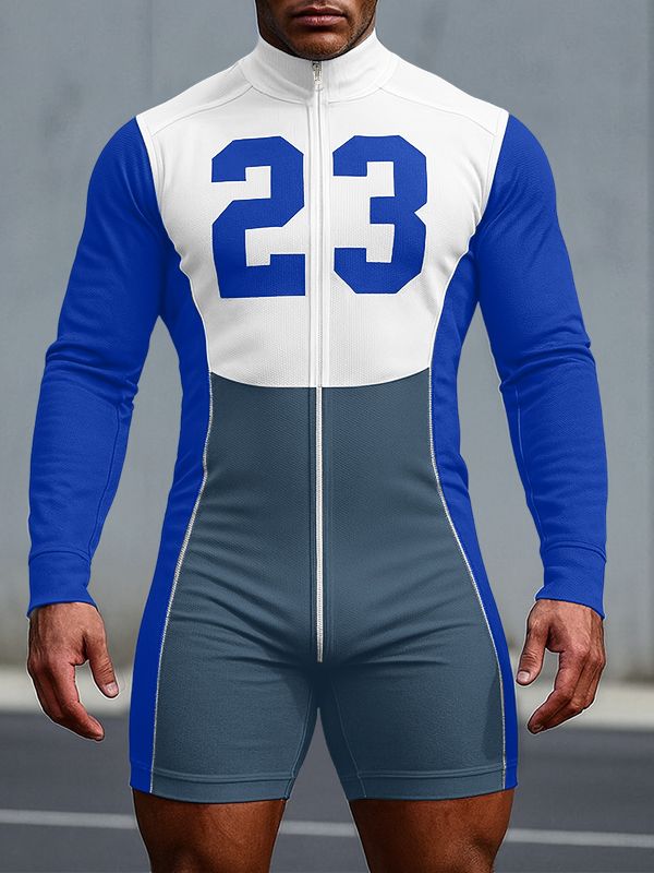 Men's Number Print Zip Long Sleeve Bodysuit SKUL31985
