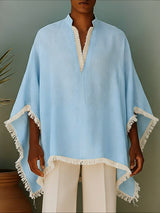 Men's Tassel Patchwork V Neck Long Sleeve T-shirt SKUL52014