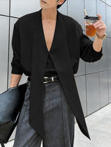 Men's Solid Color Ribbon Collar Long Sleeve Shirt SKUL56059