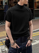 Men's Asymmetric Zipper Textured Knit Short Sleeve T-shirt SKUL48596