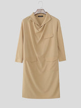 Men's 3D Pocket Draped Neck 3/4 Length Sleeve Shirt SKUL53234