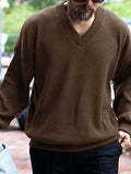 Mens Solid V-Neck Knit Casual Pullover Sweater SKUK41797