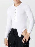 Mens Solid Half Button Long Sleeve Bodysuit SKUK36419