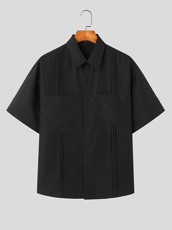Mens Solid Pleated Double Pocket Casual Shirt SKUK23291