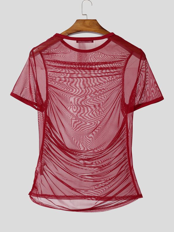 Men's Sexy Clubwear Mesh Sheer Striated Hollow Out Short Sleeve T-shirt SKUL63639