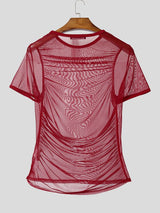 Men's Sexy Clubwear Mesh Sheer Striated Hollow Out Short Sleeve T-shirt SKUL63639