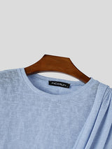 Men's Avant-Garde Party Draped Shoulder Sash Ruched Short Sleeve Round Neck T-shirt SKUL68400