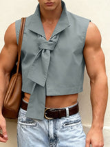 Men's Solid Color Knot Cropped Waistcoat SKUL45057