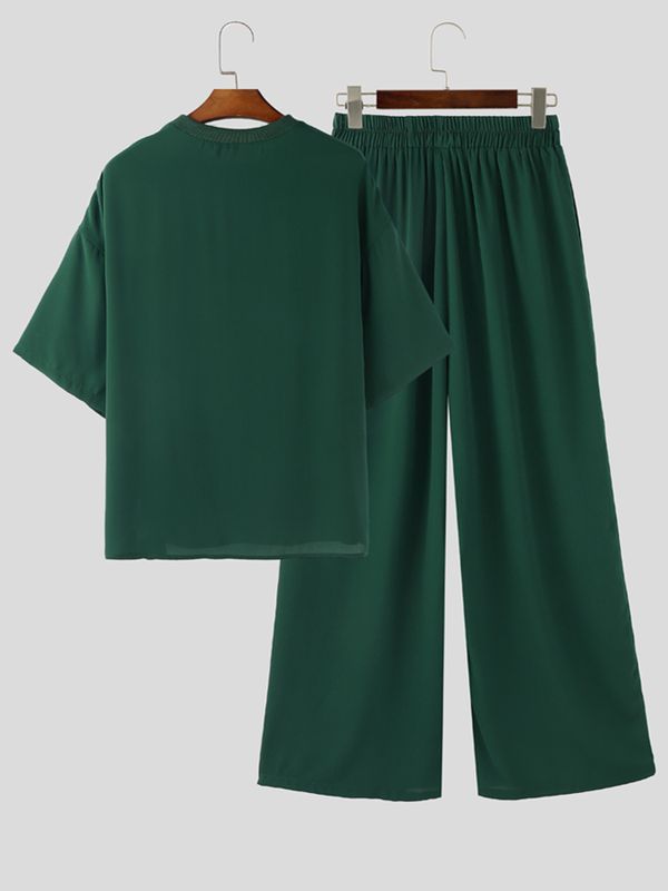 Men's Solid Color Semi Sheer Casual Two Pieces Outfit SKUL53020