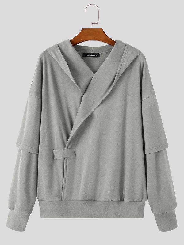 Men's Avant-Garde Casual Crossover Wrap Waist Tab Layered Sleeve Long Sleeve Sweatshirt SKUL83437
