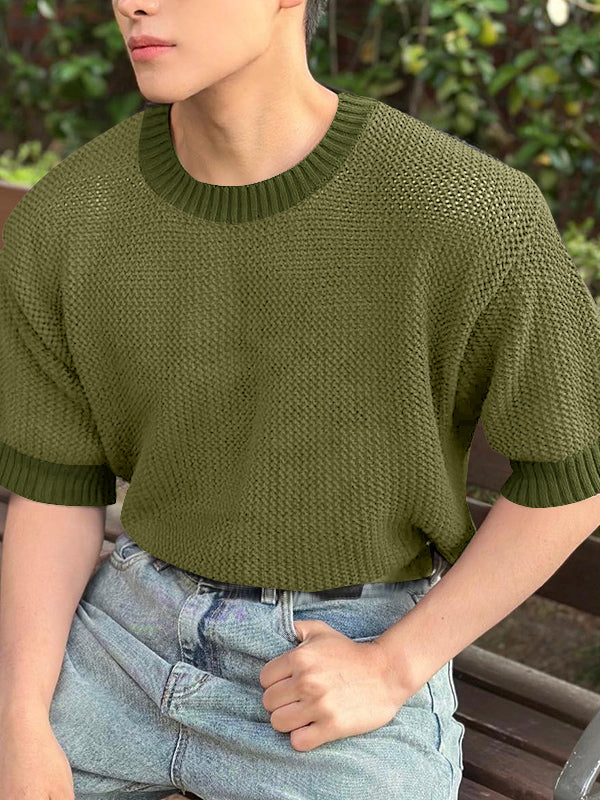 Mens Solid Color Hollow Short-Sleeve T-Shirt SKUL03119