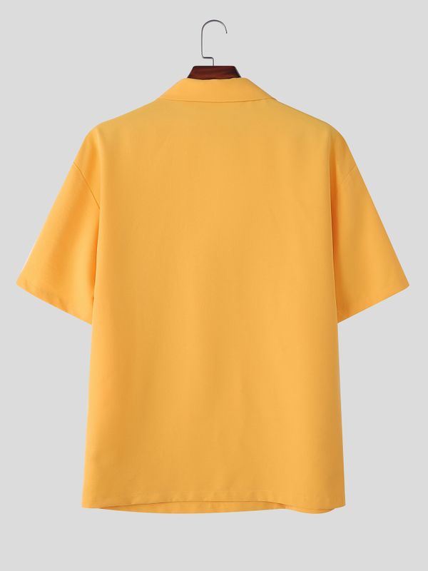 Men's High Street Casual Flap Pocket V Neck Short Sleeve Shirt SKUL75688