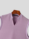 Mens Solid Notched Neck Casual Sleeveless Vest SKUK51164