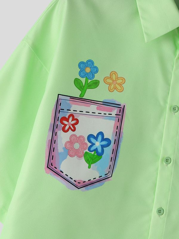 Men's Japanese Harajuku Style Playful Cartoon Print Short Sleeve Shirt SKUL69090