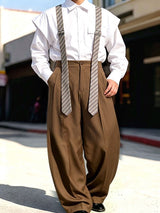 Men's Vintage Dandy Daily Casual High-Waist Striped Strap Jumpsuit SKUL83473