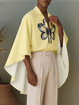 Men's Avant-Garde Butterfly Graphic Deep V-Neck Cape-Style Batwing Sleeve Shirt SKUL66950