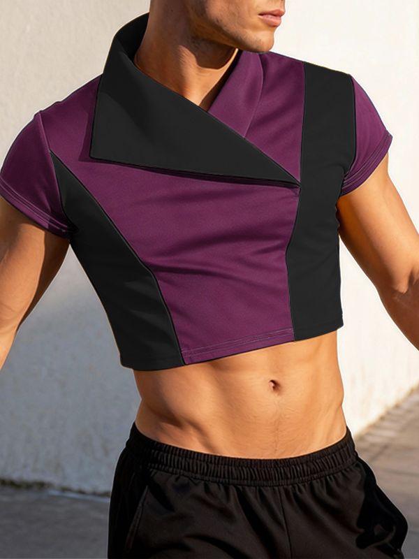 Men's Contrast Knit Cropped Short Sleeve T-shirt SKUL54034