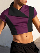 Men's Contrast Knit Cropped Short Sleeve T-shirt SKUL54034