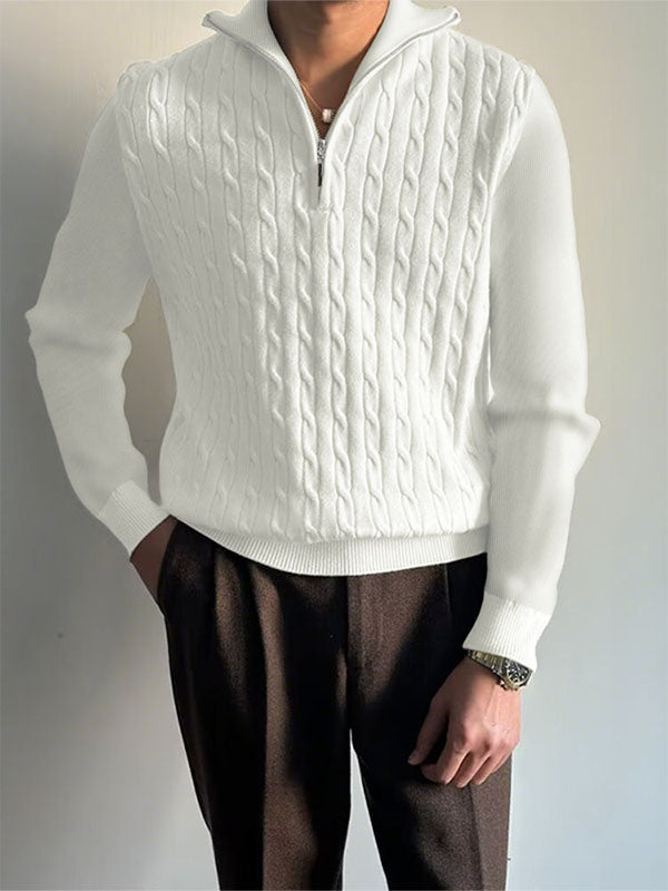 Men's Texture Half Placket Zip Long Sleeve Sweater SKUL34483