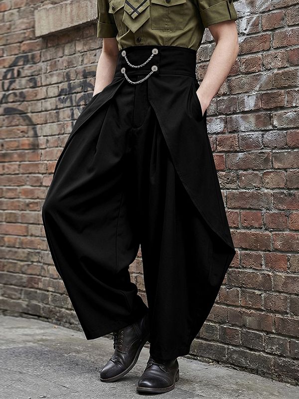 Men's Avant-Garde High-Waisted Double Chain Detail Deconstructed Balloon Pant SKUL63812