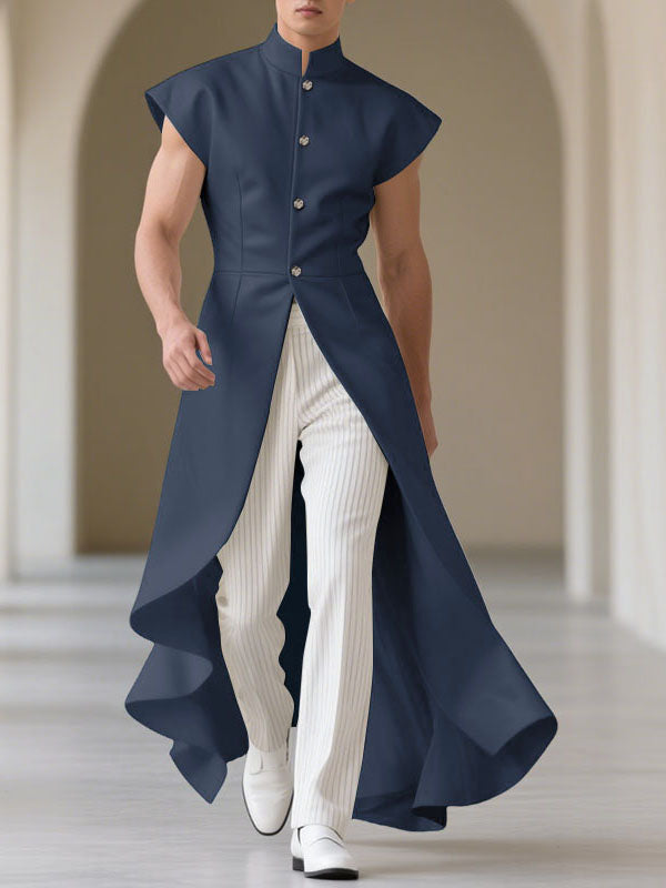 Men's Solid Color Ruffle Hem Sleeveless Waistcoat SKUL23520