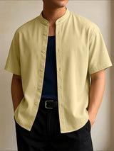 Mens Solid Color Casual Short Sleeve Shirt SKUL20165